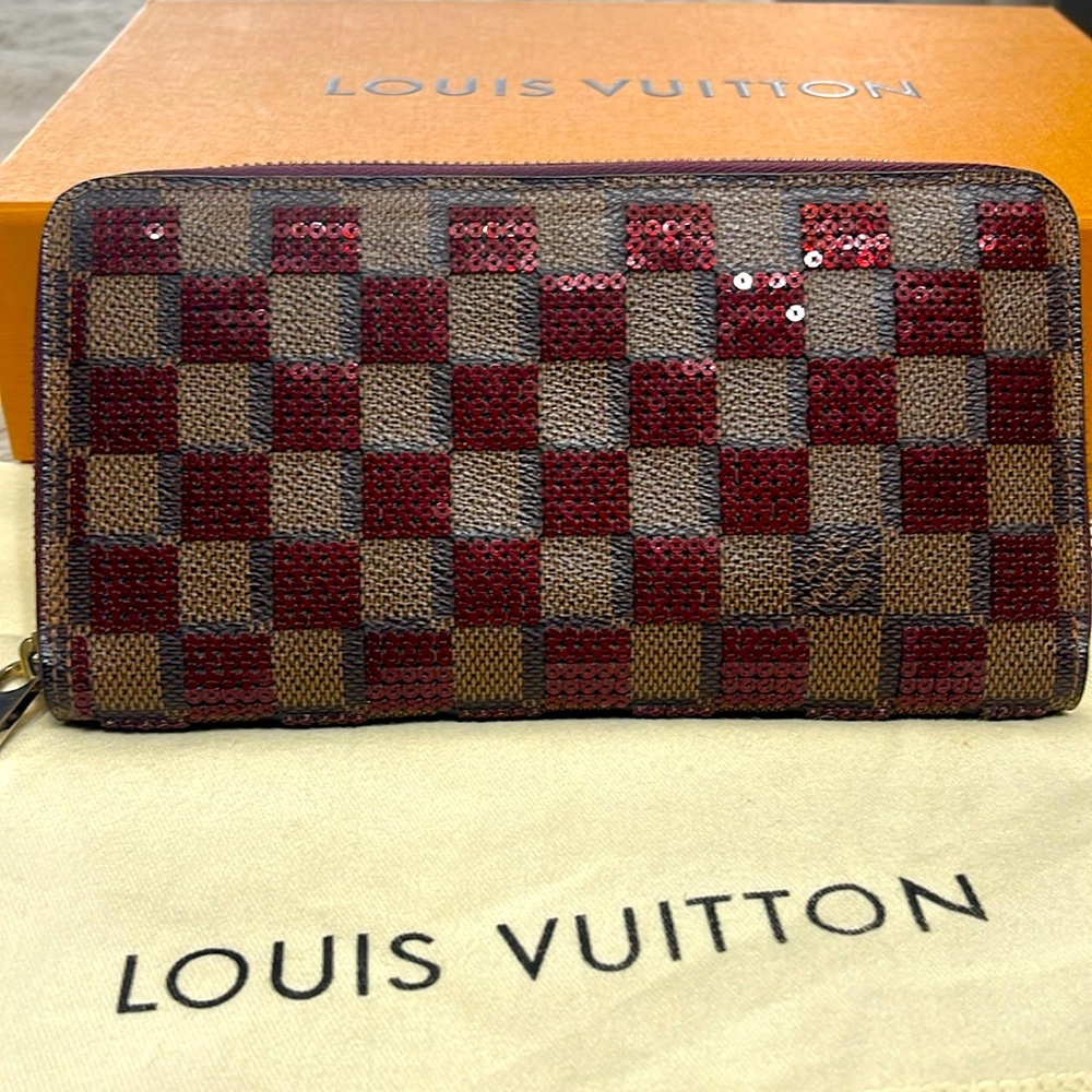 Louis Vuitton Limited Edition Damier Paillettes Sequins Wallet Brow Burgundy